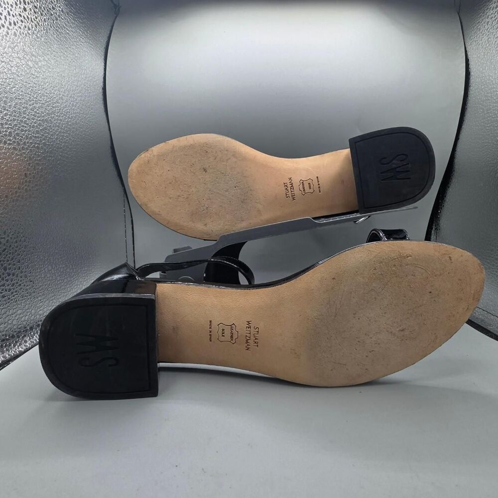 Stuart Weitzman Nudistjune Black Patent Leather Low Block Heel Sandals Size 9.5 - Picture 6 of 9